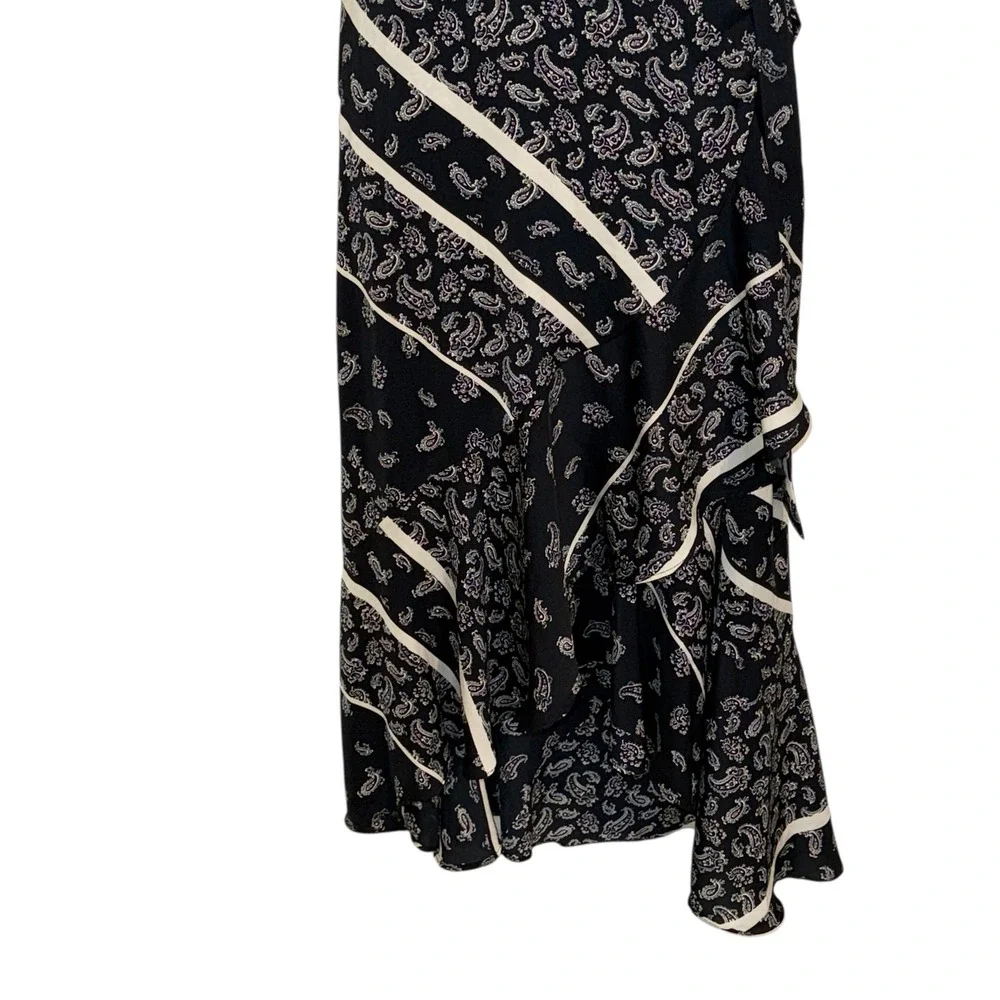 GIGI PARKER Black White Paisley Ruffle Wrap Flutter Sleeve Midi Dress‎ EUC Small